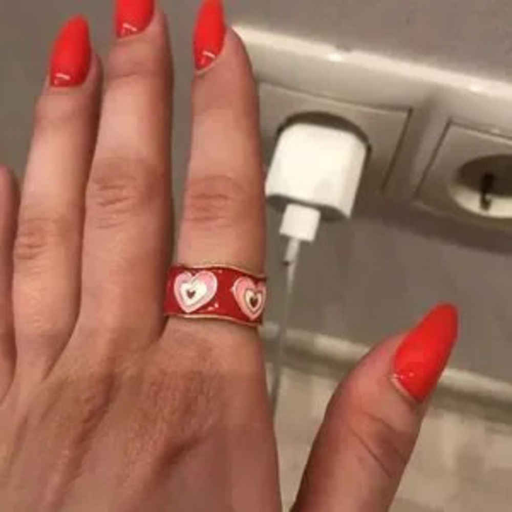 New  Enamel Heart Print?Open Ring Love Ring its fits better for size 6,7